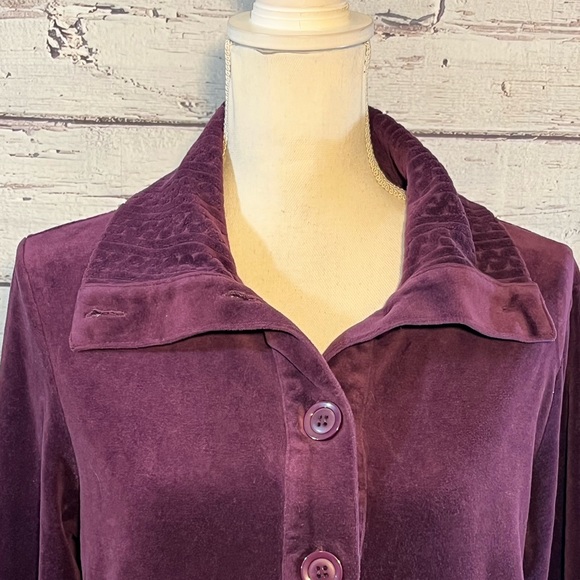 PAPPAGALLO Cardigan Velour Button Front Purple-Medium - Picture 2 of 3